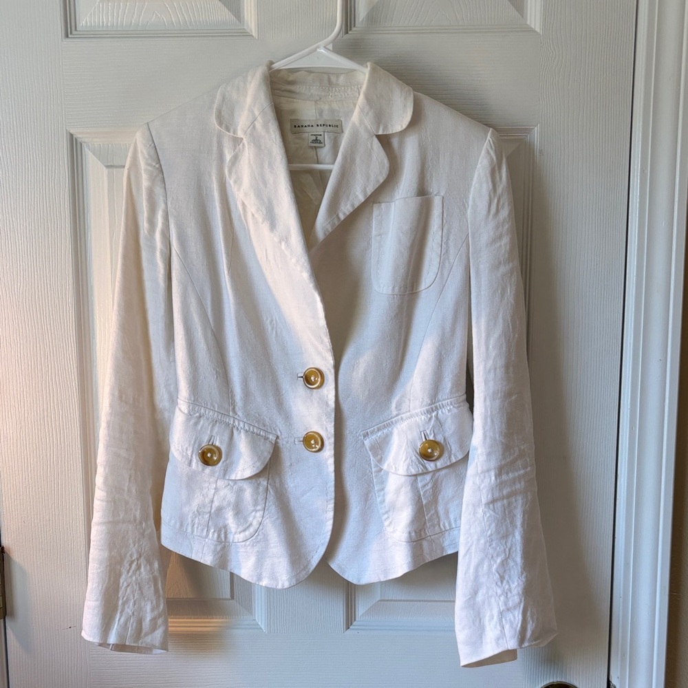 Banana Republic Cream Stretch Blazer Brown Buttons Size 2